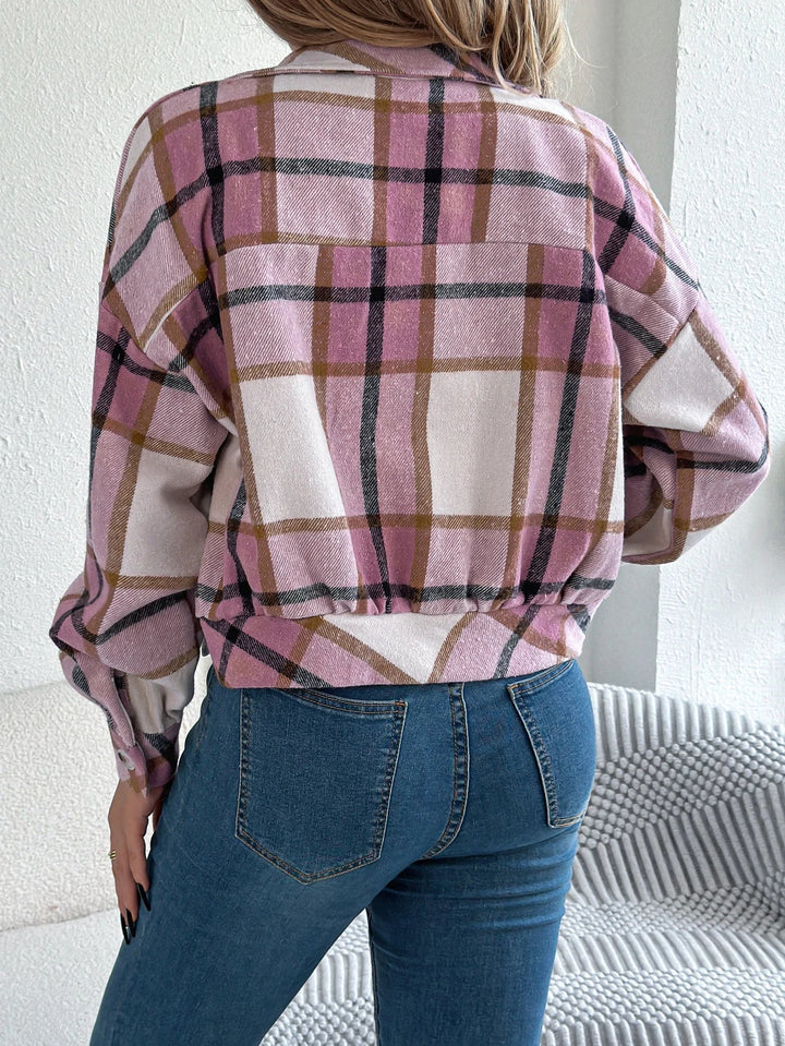 Roseline | Women's Cropped Check Shacket with Button Front