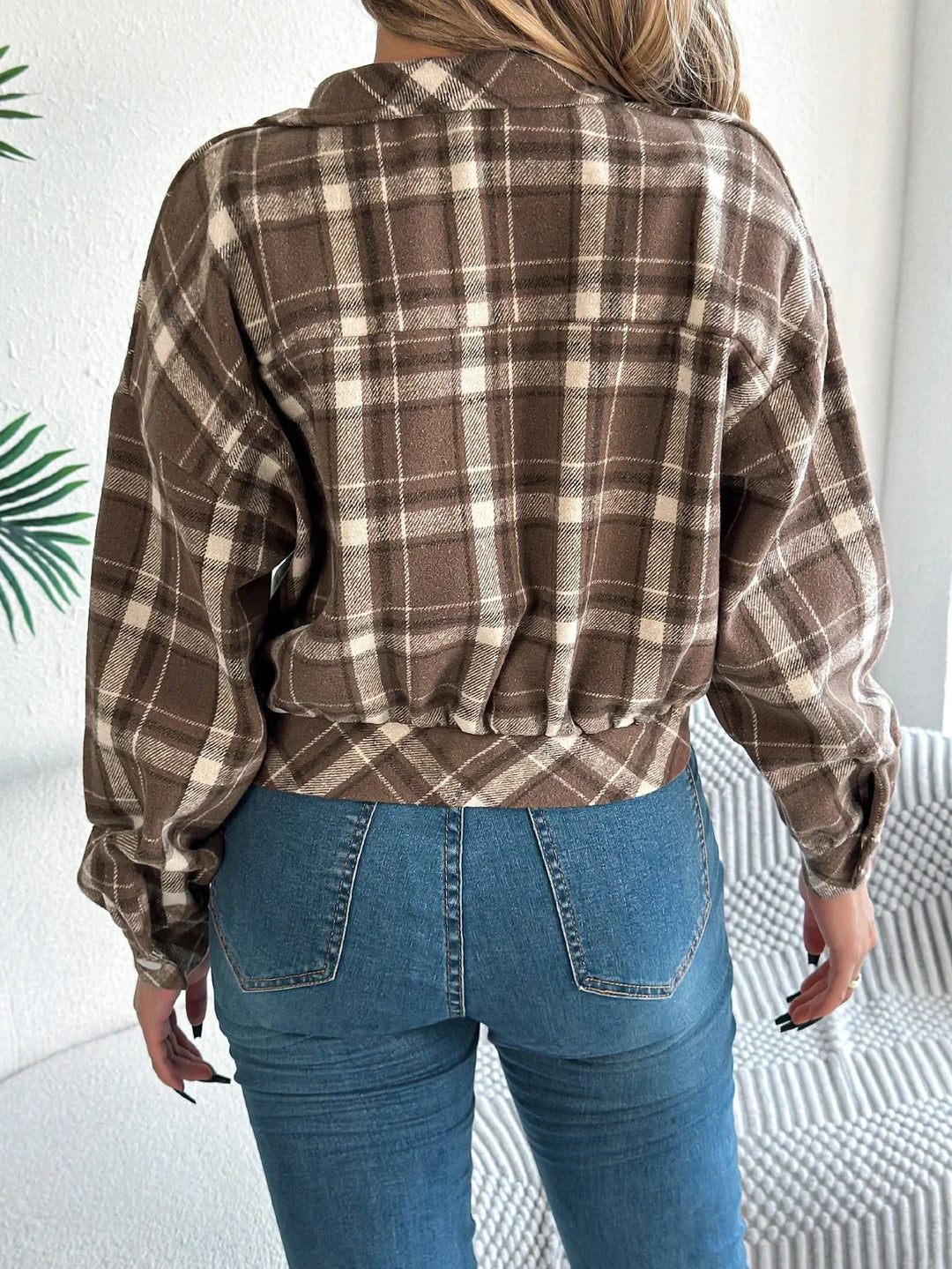 Roseline | Women's Cropped Check Shacket with Button Front