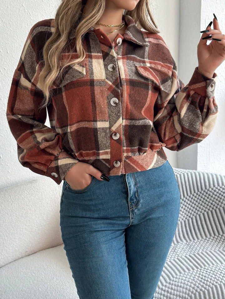 Roseline | Women's Cropped Check Shacket with Button Front