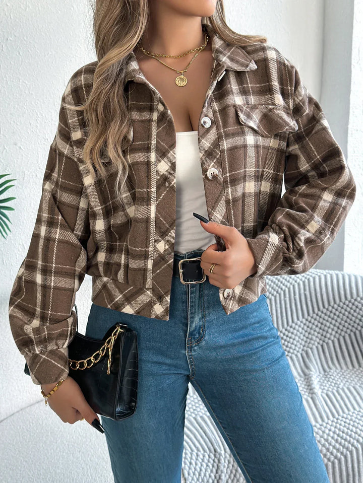 Roseline | Women's Cropped Check Shacket with Button Front
