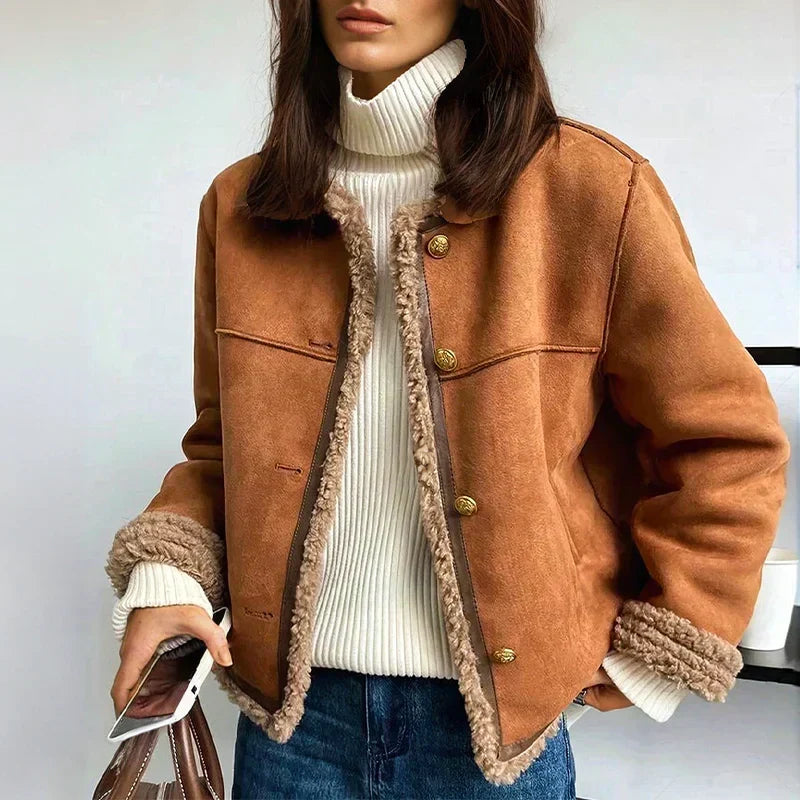 Francine | Women's Button-Front Jacket with Pile-Trimmed Collar