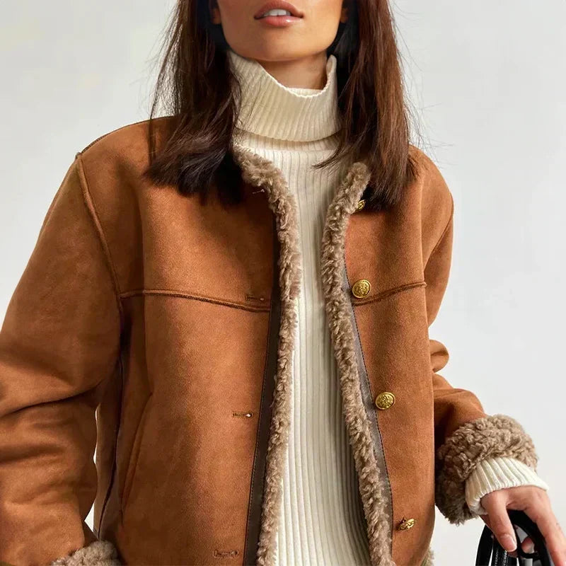 Francine | Women's Button-Front Jacket with Pile-Trimmed Collar
