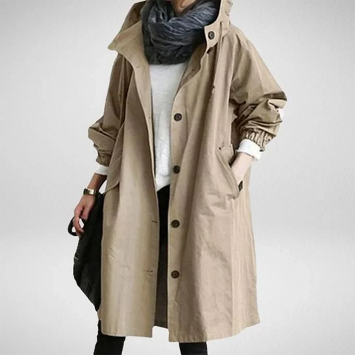 Gaelle | Women's Longline Hooded Coat with Snap Front