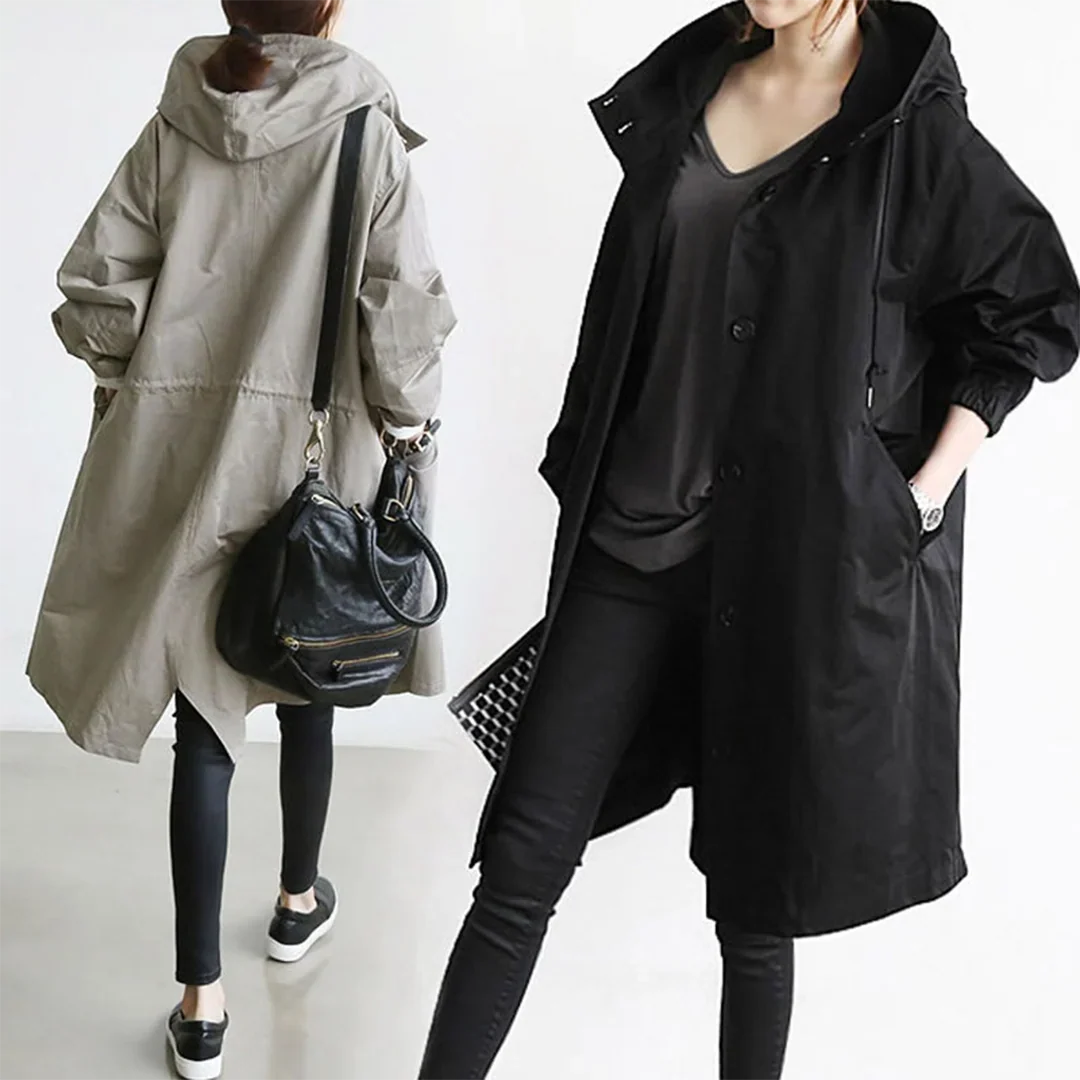 Gaelle | Women's Longline Hooded Coat with Snap Front