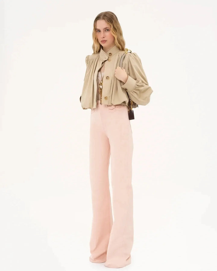 Rozenn | Women's Cropped Jacket with Gathered Puff Sleeves
