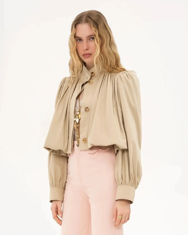 Rozenn | Women's Cropped Jacket with Gathered Puff Sleeves