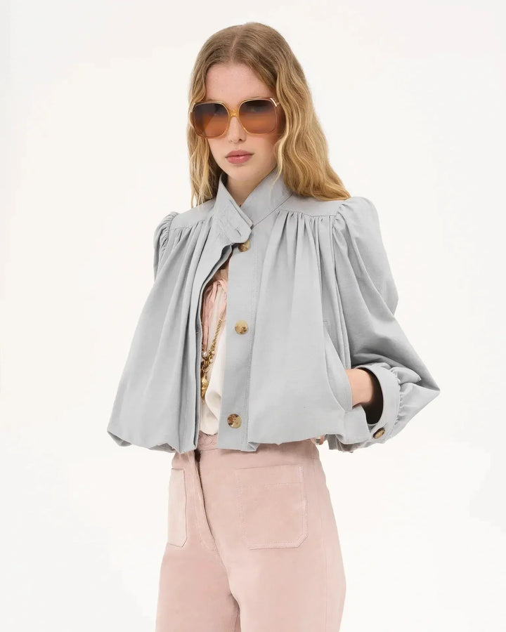 Rozenn | Women's Cropped Jacket with Gathered Puff Sleeves