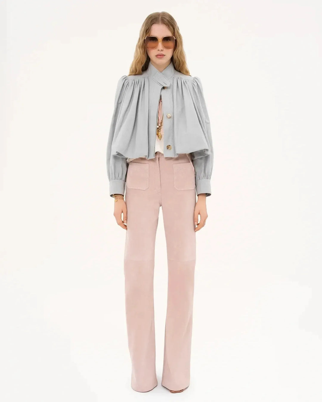Rozenn | Women's Cropped Jacket with Gathered Puff Sleeves