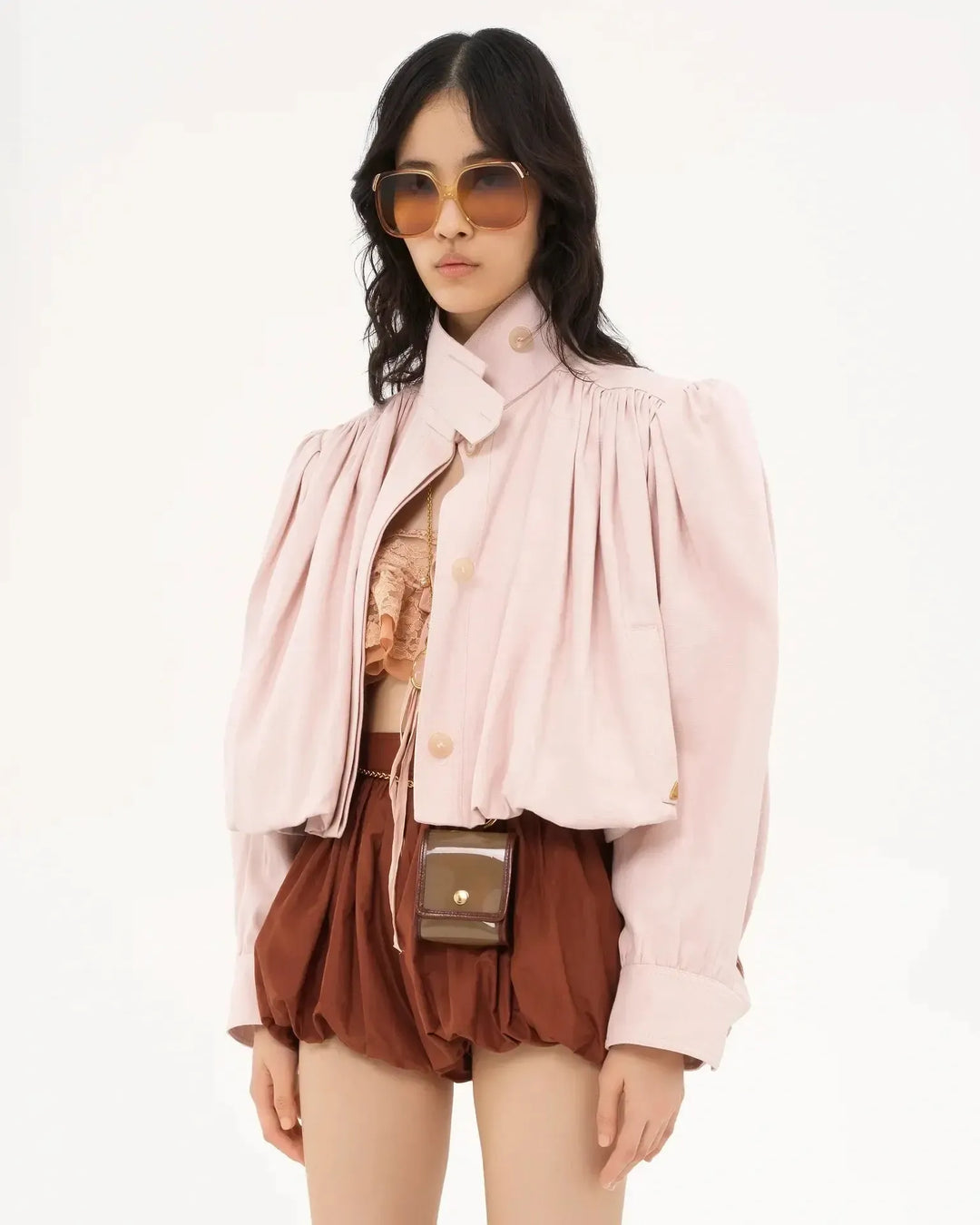 Rozenn | Women's Cropped Jacket with Gathered Puff Sleeves