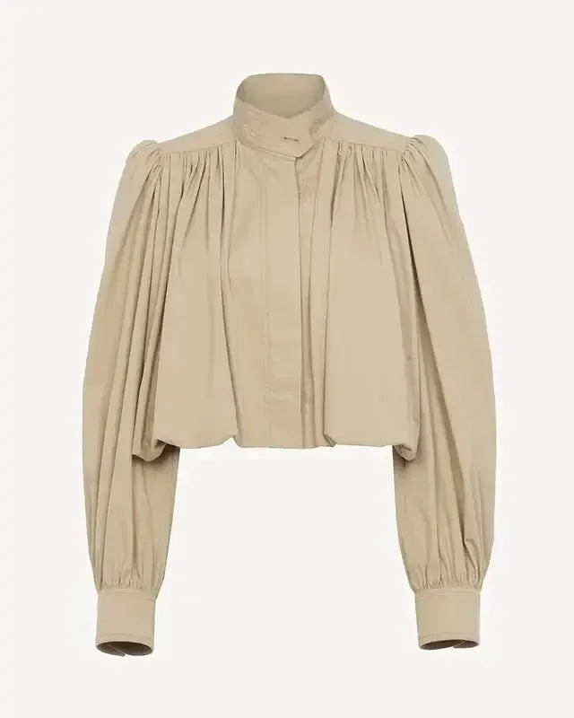 Rozenn | Women's Cropped Jacket with Gathered Puff Sleeves