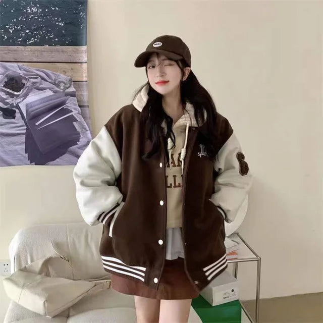Olympe | Women's Oversized Varsity Jacket with Contrast Sleeves