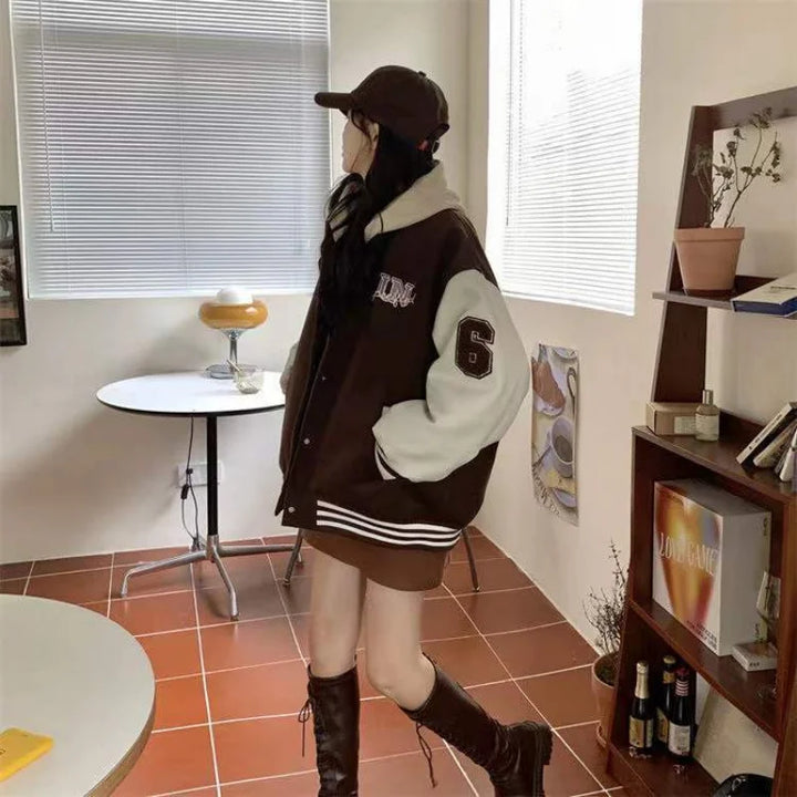 Olympe | Women's Oversized Varsity Jacket with Contrast Sleeves