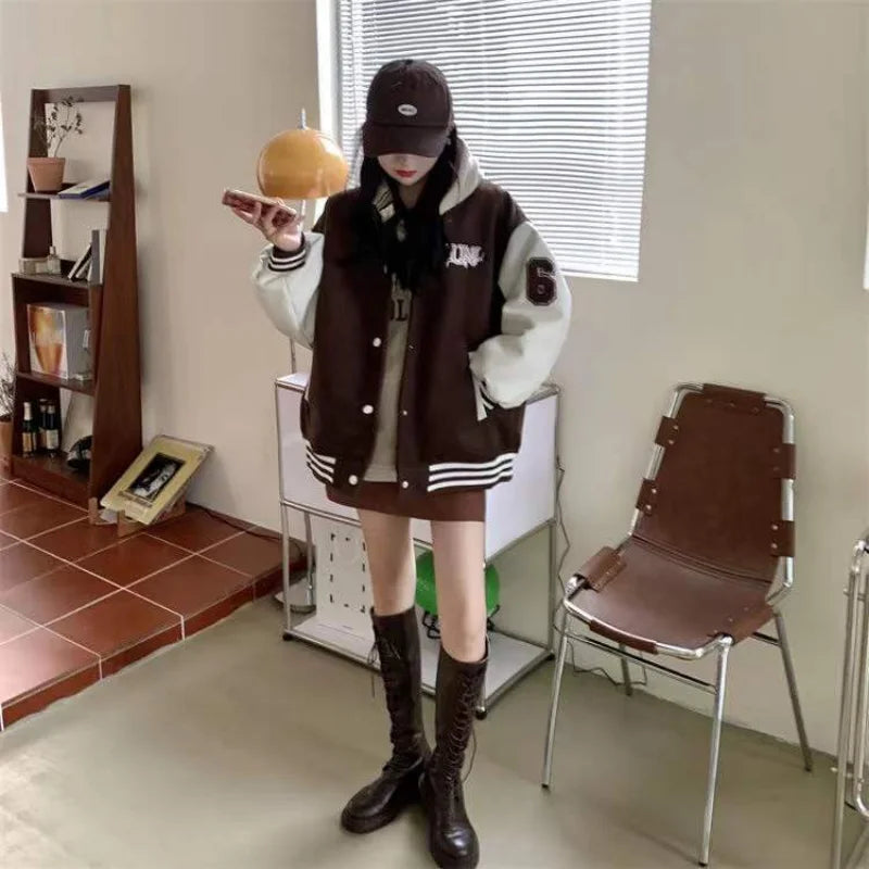 Olympe | Women's Oversized Varsity Jacket with Contrast Sleeves
