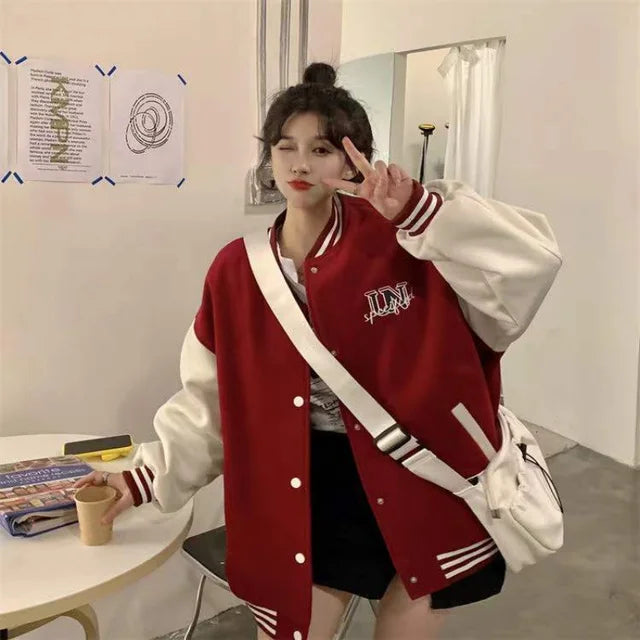 Olympe | Women's Oversized Varsity Jacket with Contrast Sleeves