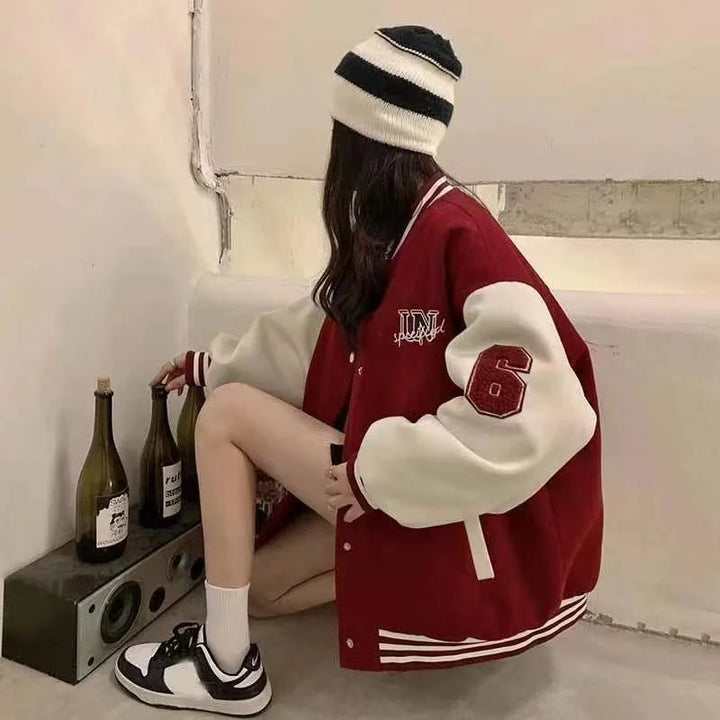 Olympe | Women's Oversized Varsity Jacket with Contrast Sleeves
