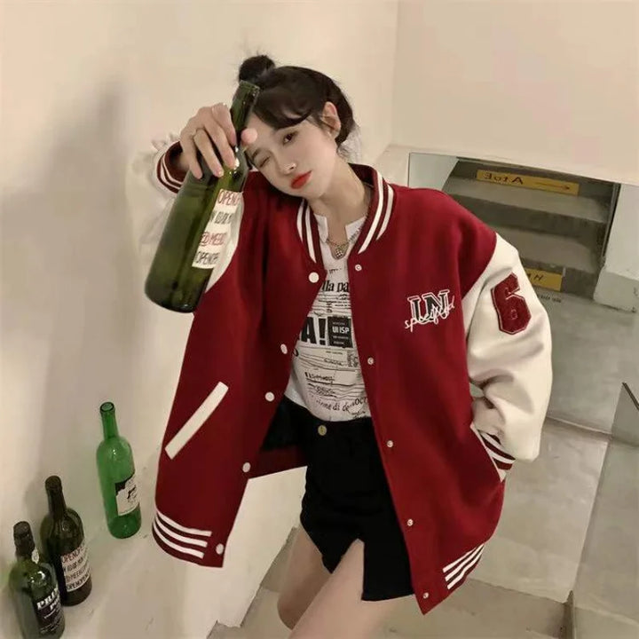 Olympe | Women's Oversized Varsity Jacket with Contrast Sleeves