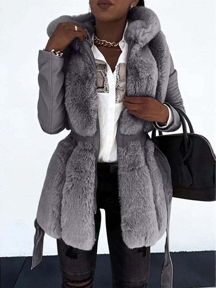 Quitterie | Women's Belted High-Pile Coat with Oversized Collar