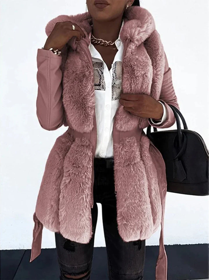 Quitterie | Women's Belted High-Pile Coat with Oversized Collar
