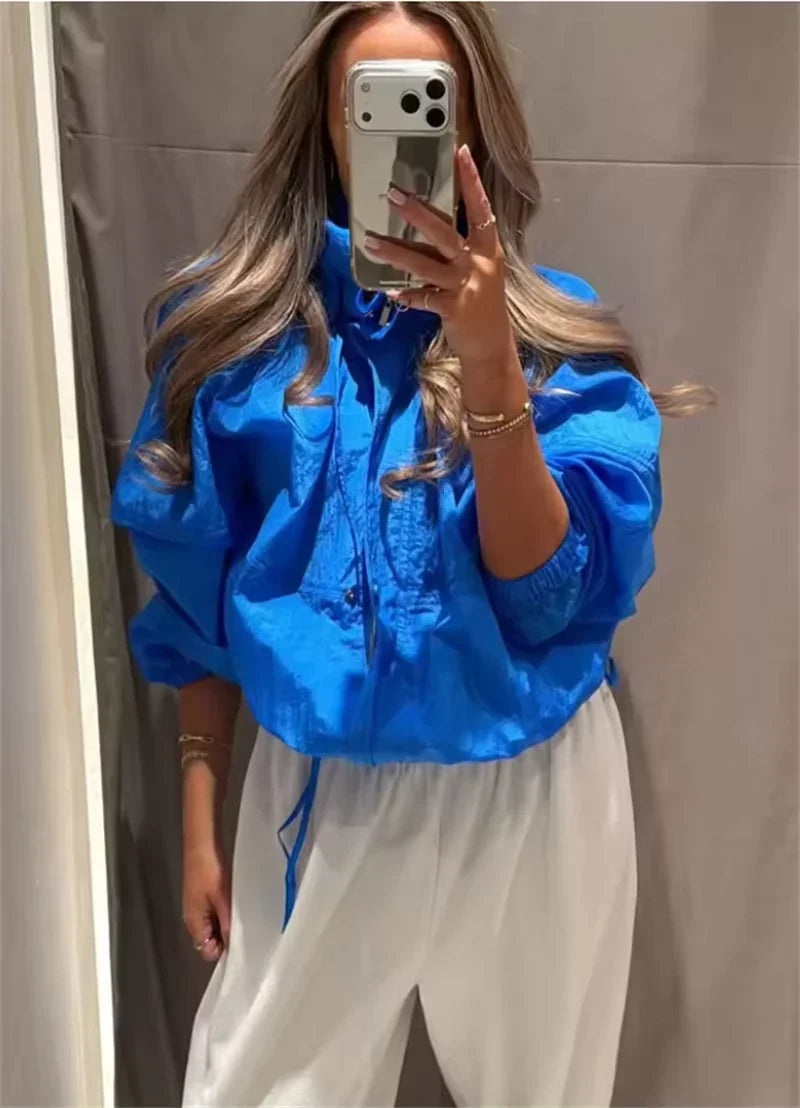 Perrette | Women's Cropped Blouson Jacket with Stand Collar
