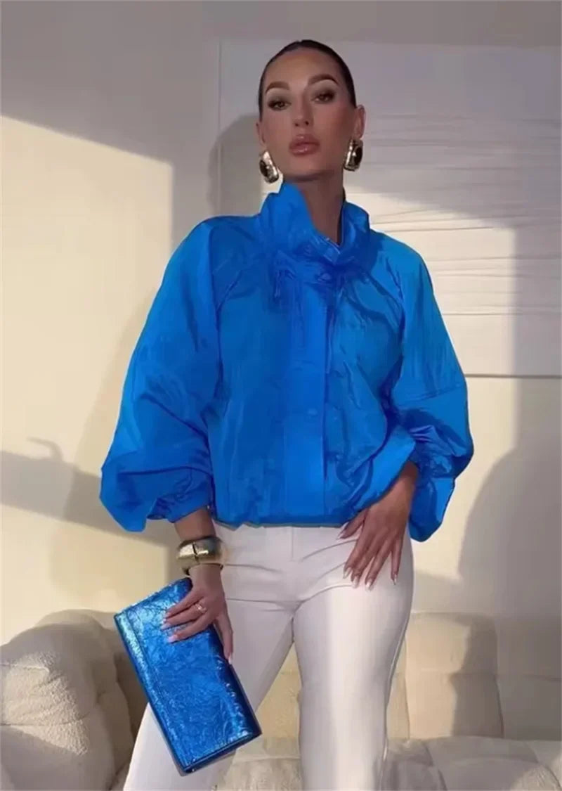 Perrette | Women's Cropped Blouson Jacket with Stand Collar