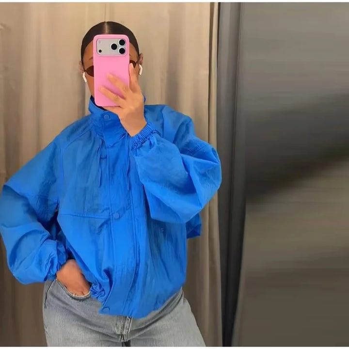 Perrette | Women's Cropped Blouson Jacket with Stand Collar