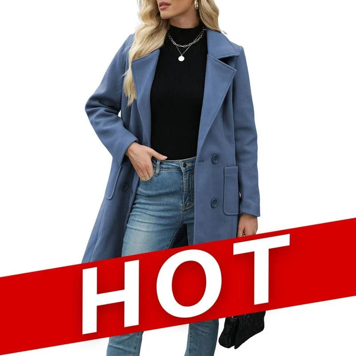 Zoe | Women's Straight Double-Breasted Coat with Wide Notch Lapel