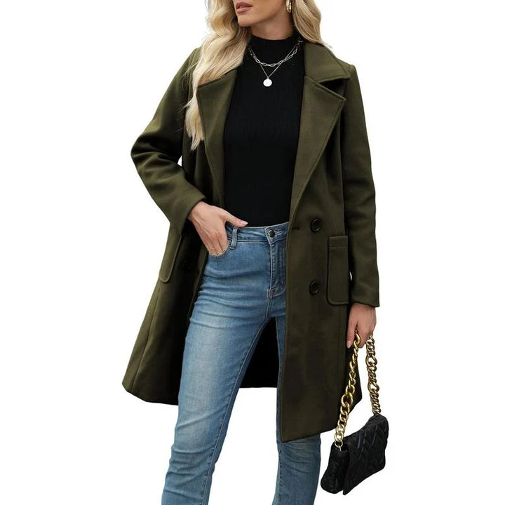 Zoe | Women's Straight Double-Breasted Coat with Wide Notch Lapel