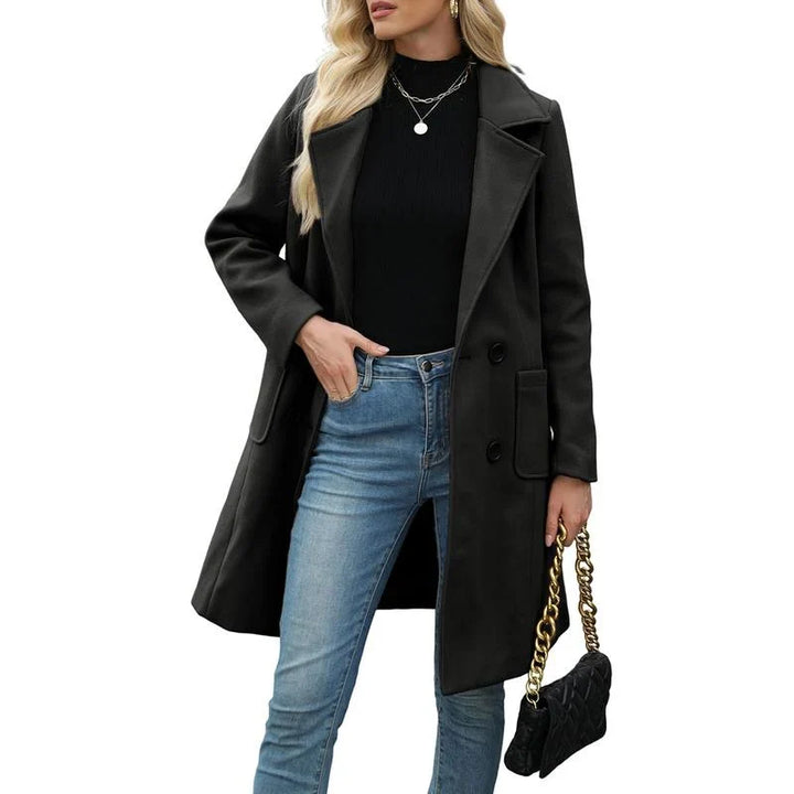Zoe | Women's Straight Double-Breasted Coat with Wide Notch Lapel