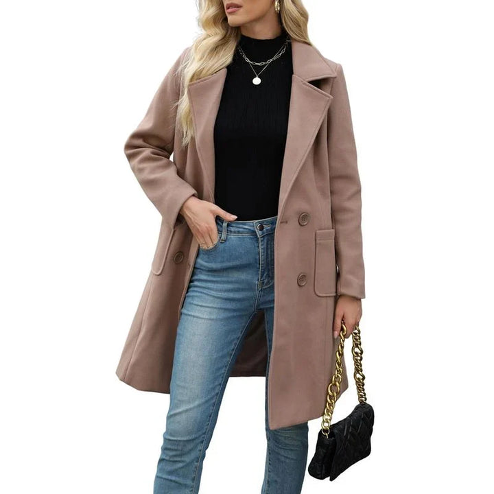 Zoe | Women's Straight Double-Breasted Coat with Wide Notch Lapel