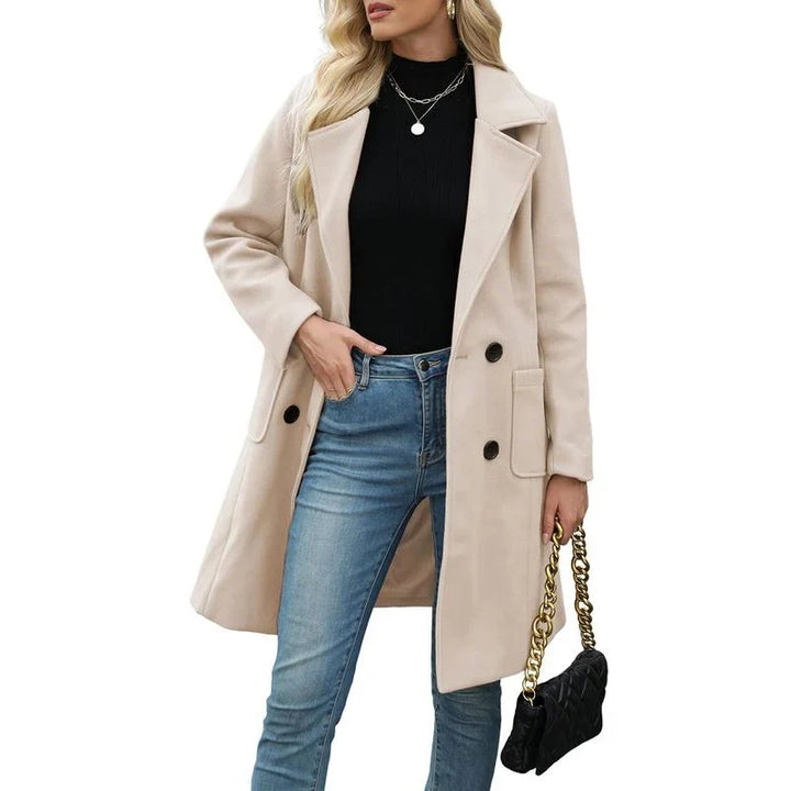Zoe | Women's Straight Double-Breasted Coat with Wide Notch Lapel