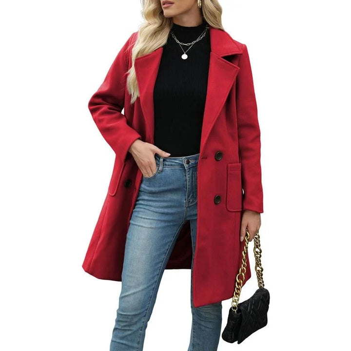 Zoe | Women's Straight Double-Breasted Coat with Wide Notch Lapel