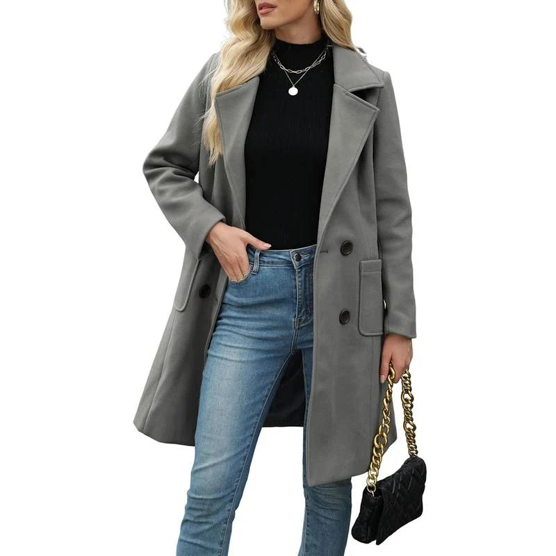 Zoe | Women's Straight Double-Breasted Coat with Wide Notch Lapel