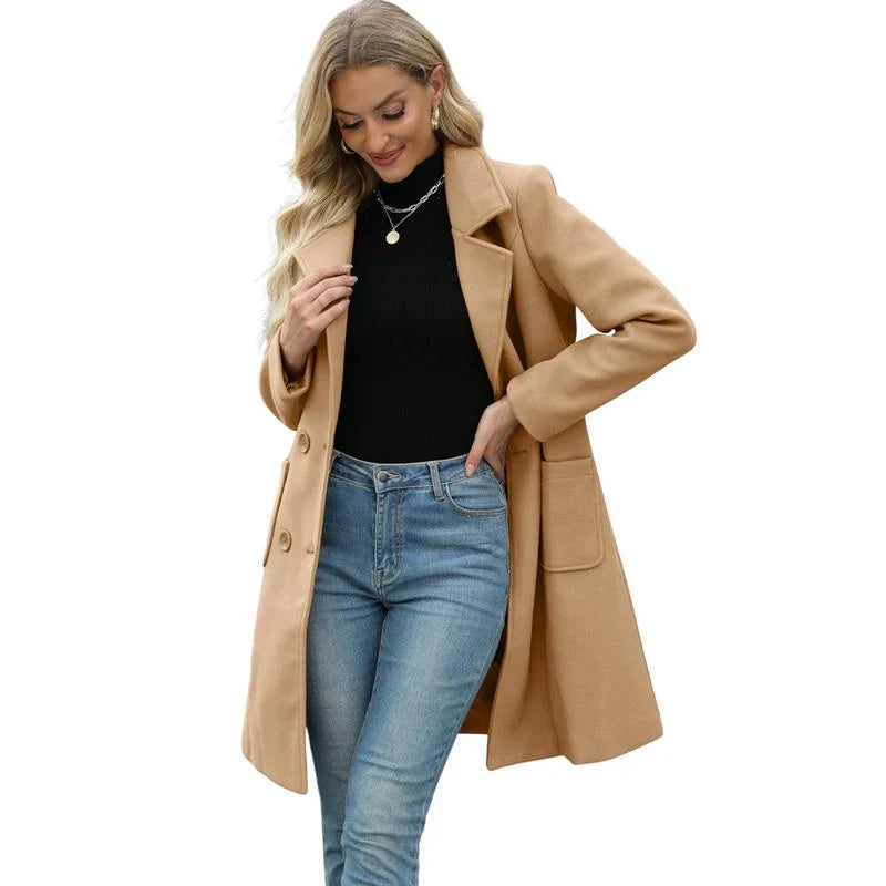 Zoe | Women's Straight Double-Breasted Coat with Wide Notch Lapel