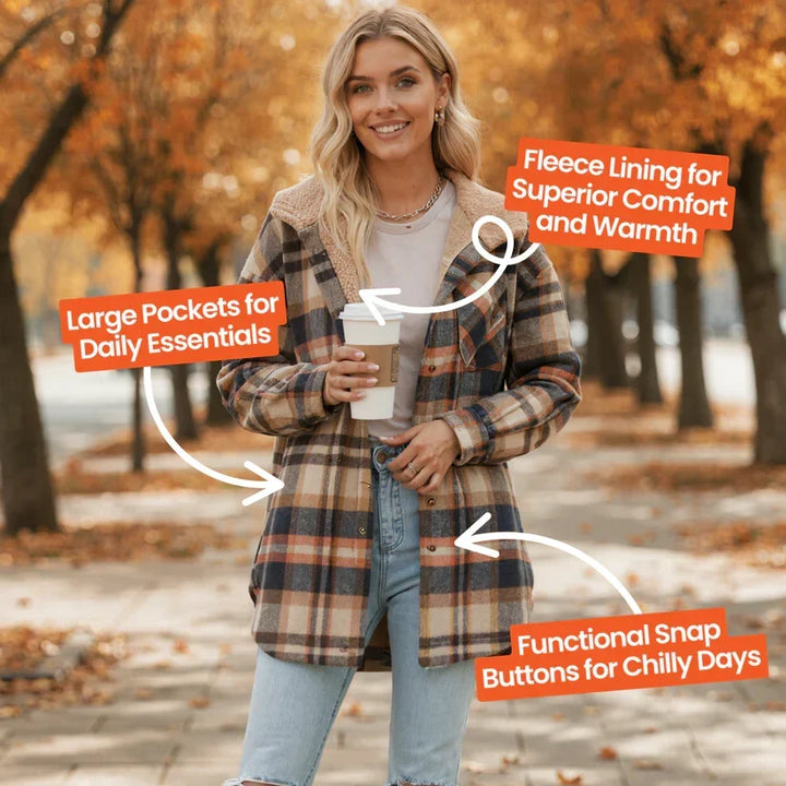 Coralie | Women's Oversized Hooded Check Shacket with Chest Pockets