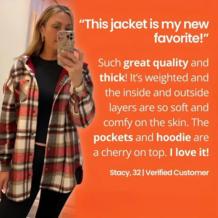 Coralie | Women's Oversized Hooded Check Shacket with Chest Pockets