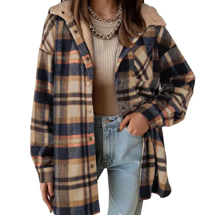 Coralie | Women's Oversized Hooded Check Shacket with Chest Pockets