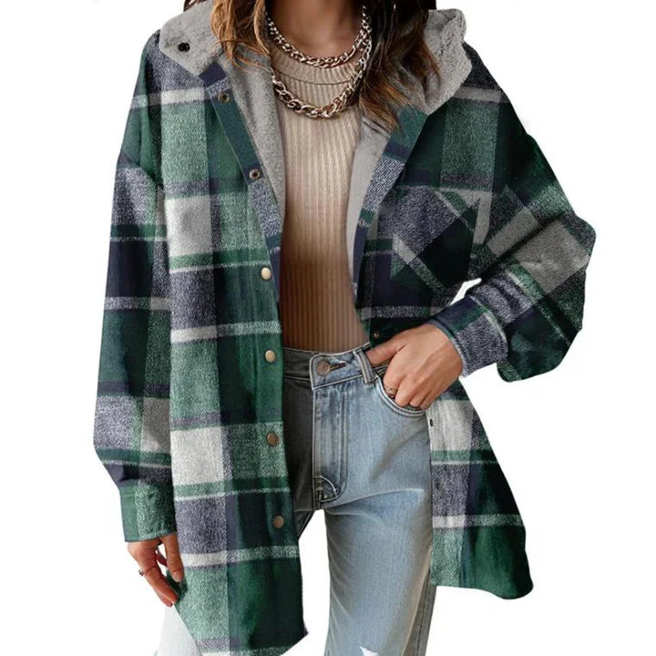 Coralie | Women's Oversized Hooded Check Shacket with Chest Pockets