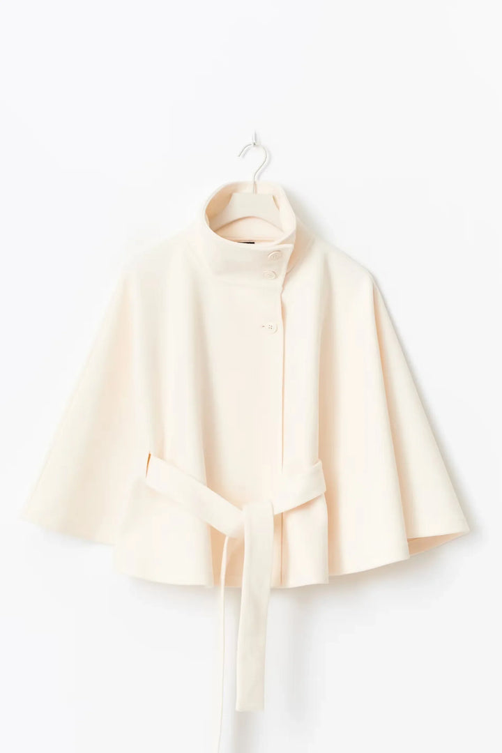 Isabeau | Women's Belted Cape Coat with Funnel Neck