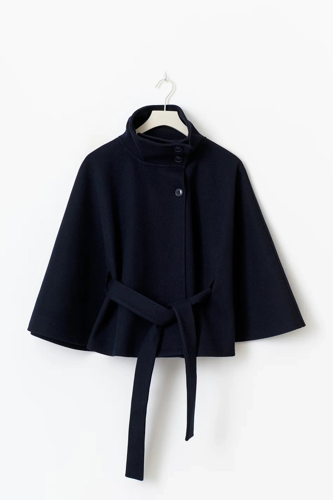 Isabeau | Women's Belted Cape Coat with Funnel Neck