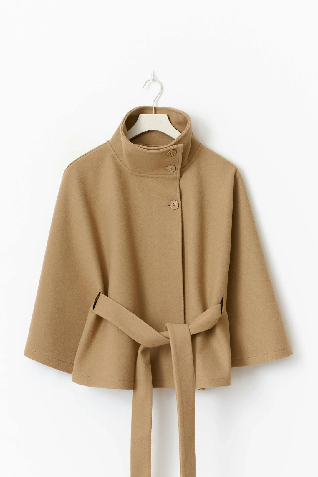 Isabeau | Women's Belted Cape Coat with Funnel Neck
