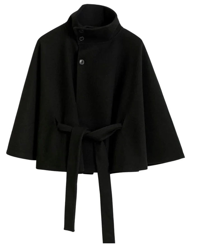 Isabeau | Women's Belted Cape Coat with Funnel Neck