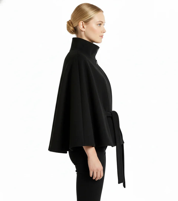 Isabeau | Women's Belted Cape Coat with Funnel Neck
