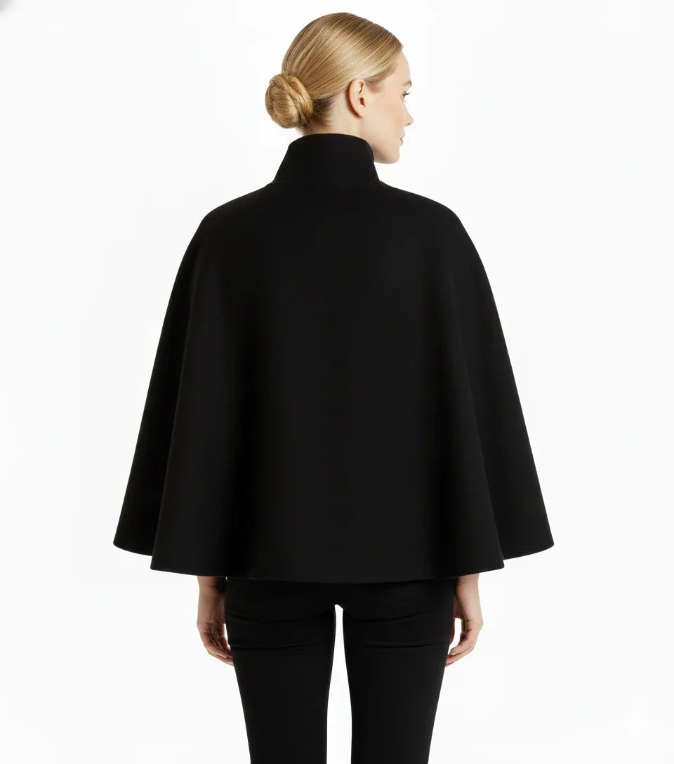 Isabeau | Women's Belted Cape Coat with Funnel Neck