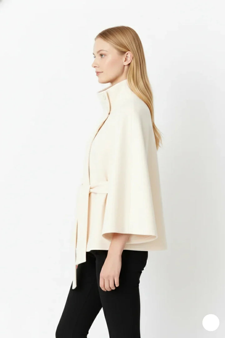 Isabeau | Women's Belted Cape Coat with Funnel Neck