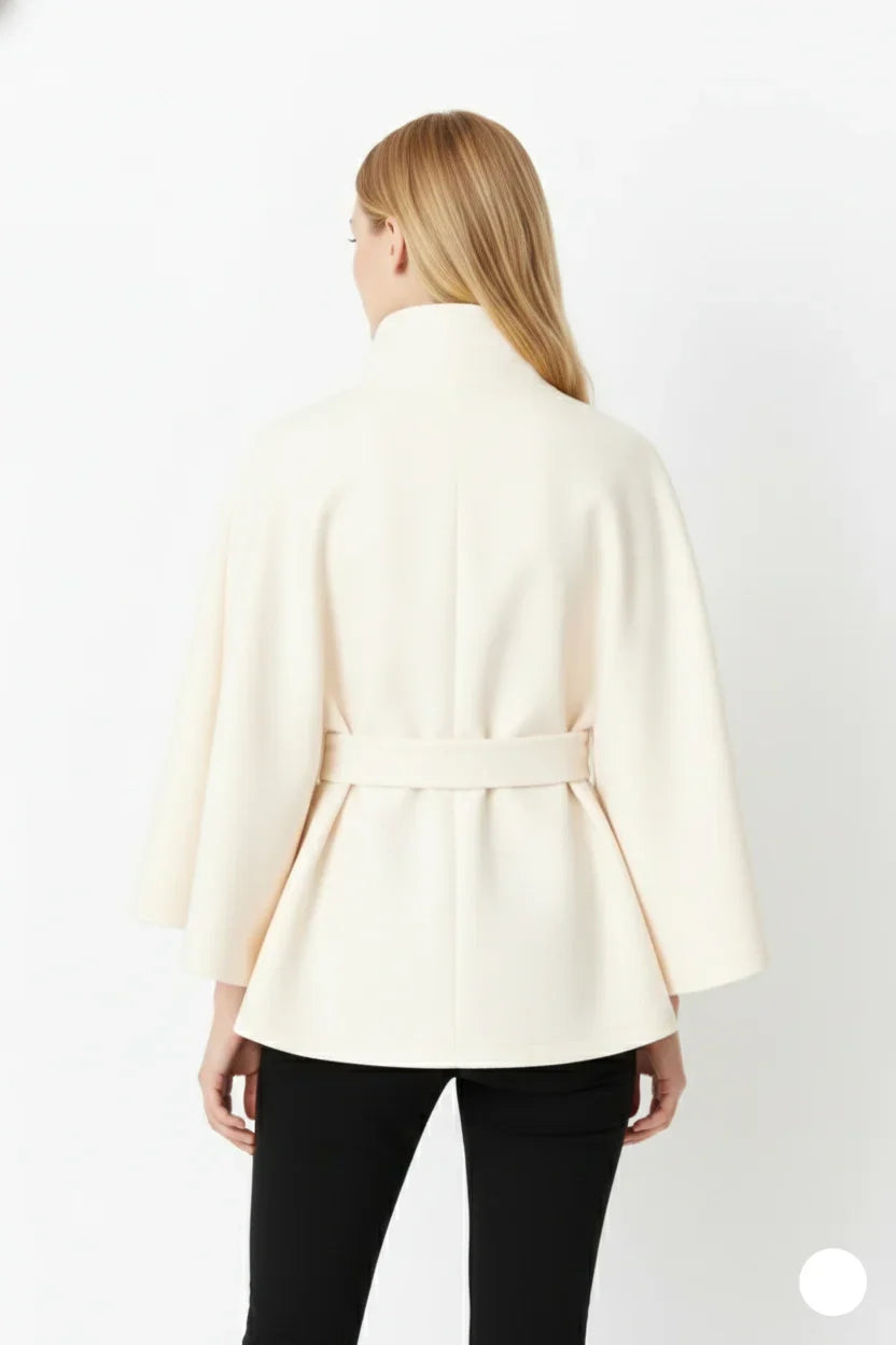 Isabeau | Women's Belted Cape Coat with Funnel Neck