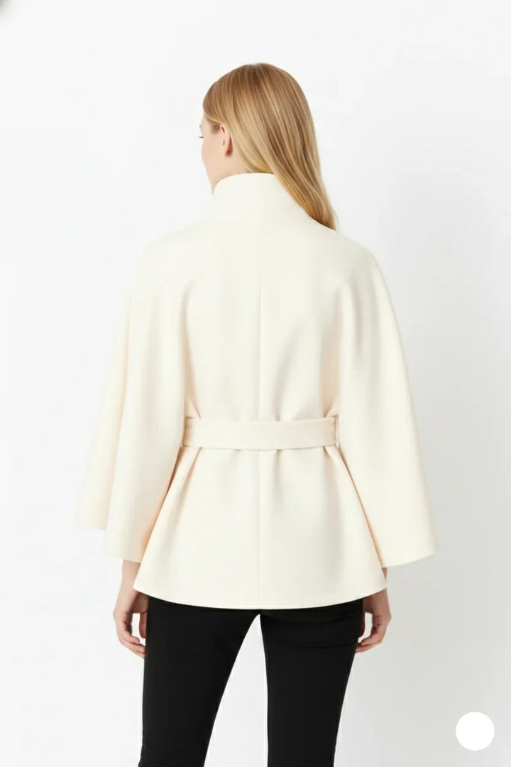Isabeau | Women's Belted Cape Coat with Funnel Neck