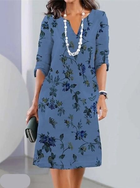 womens-a-line-woven-midi-dress-with-v-neck-and-elbow-sleeves-3