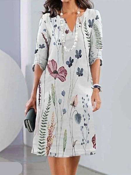 womens-a-line-woven-midi-dress-with-v-neck-and-elbow-sleeves-4