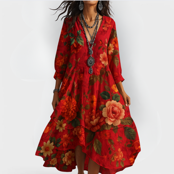 womens-boho-woven-midi-dress-with-v-neck-and-tiered-skirt-2