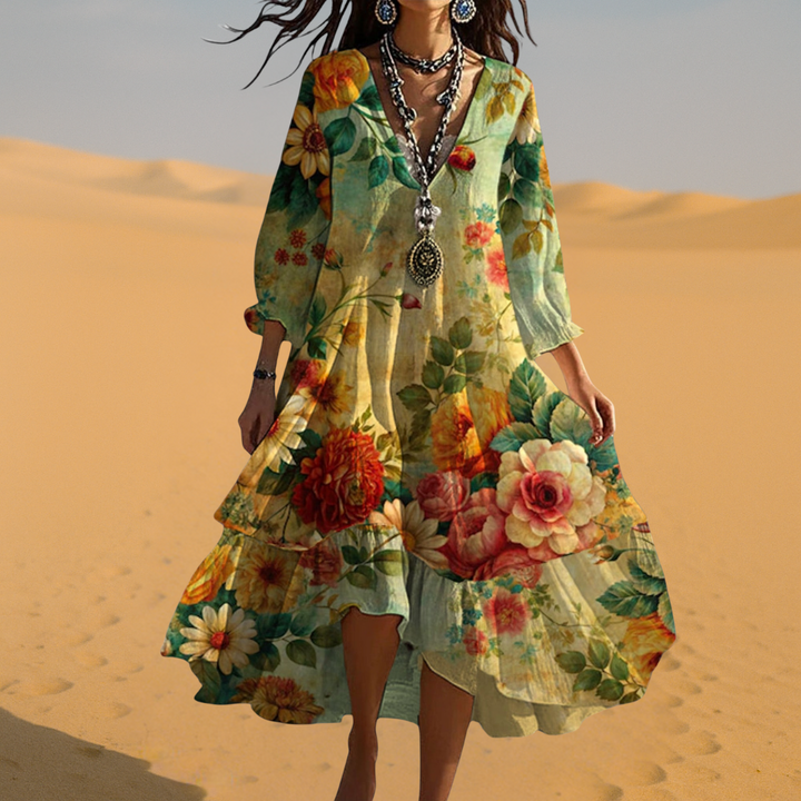 womens-boho-woven-midi-dress-with-v-neck-and-tiered-skirt-3